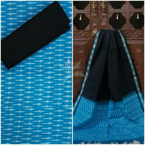 Blue and Black pochampalli ikat Handloom Cotton dress material