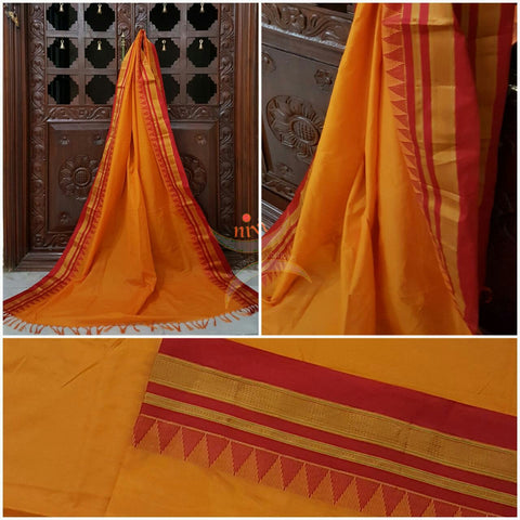 Gadwal mercerized cotton Duppata in combination of mango yellow and Red.