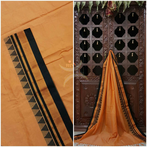 Gadwal mercerized cotton Duppata in combination of cream and black.