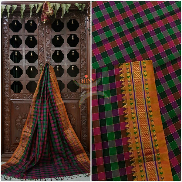 Silk Cotton Panchrangi Ilkal duppata.