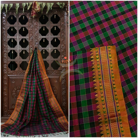 Silk Cotton Panchrangi Ilkal duppata.