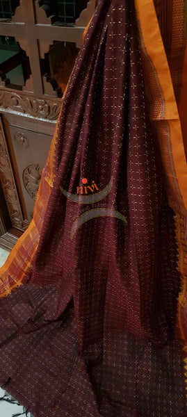 Maroon with Mustard sico chukki Ilkal duppata.