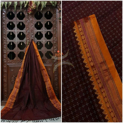 Maroon with Mustard sico chukki Ilkal duppata.