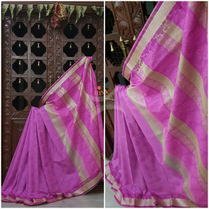 Pink Mercerized Kota Cotton with brocade Weaving.