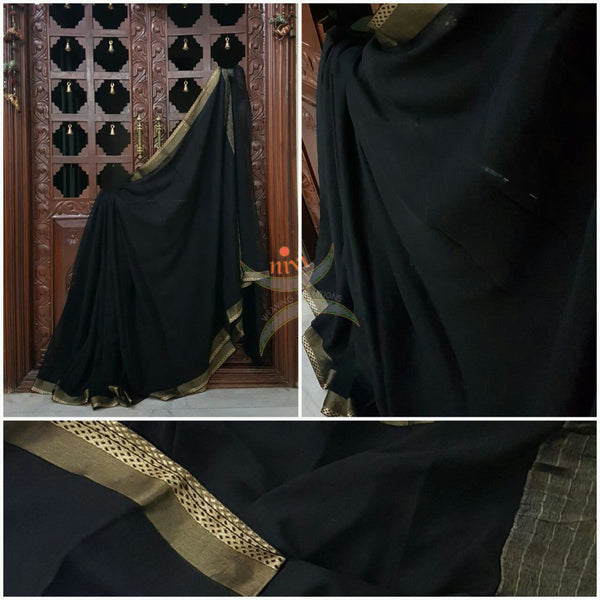 40 grams pure silk chiffon saree with zari border and pallu.