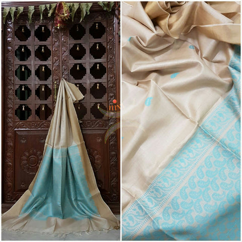 Natural color Handwoven Tussar silk. silk mark certified.