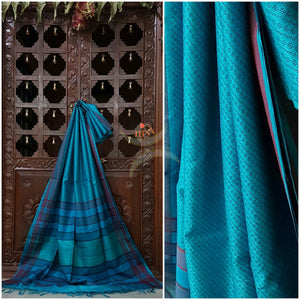 Turquoise Blue Handwoven Bagalpuri Tussar Silk. Silk mark certified.