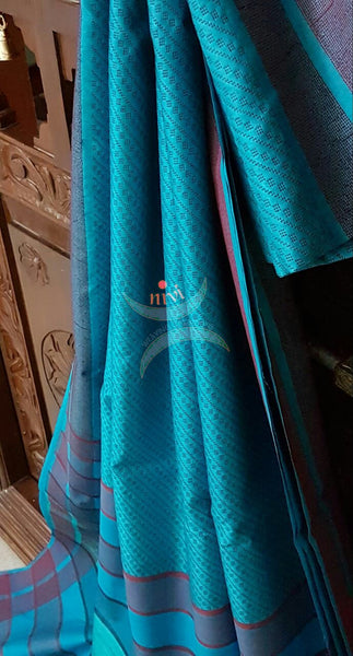 Turquoise Blue Handwoven Bagalpuri Tussar Silk. Silk mark certified.