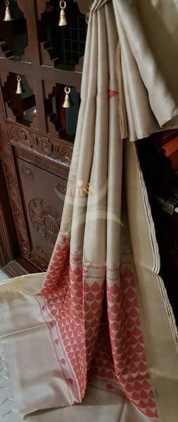 Natural color Handwoven Tussar silk. silk mark certified.