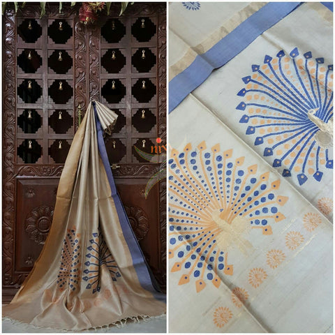 Natural color Handwoven Tussar silk. silk mark certified.