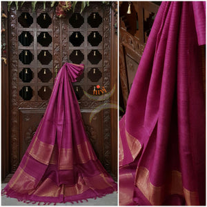 Fuschia pink Handwoven Tussar silk.silk mark certified.