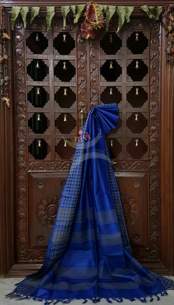 Royal blue Handwoven Bagalpuri Tussar Silk. Silk mark certified.