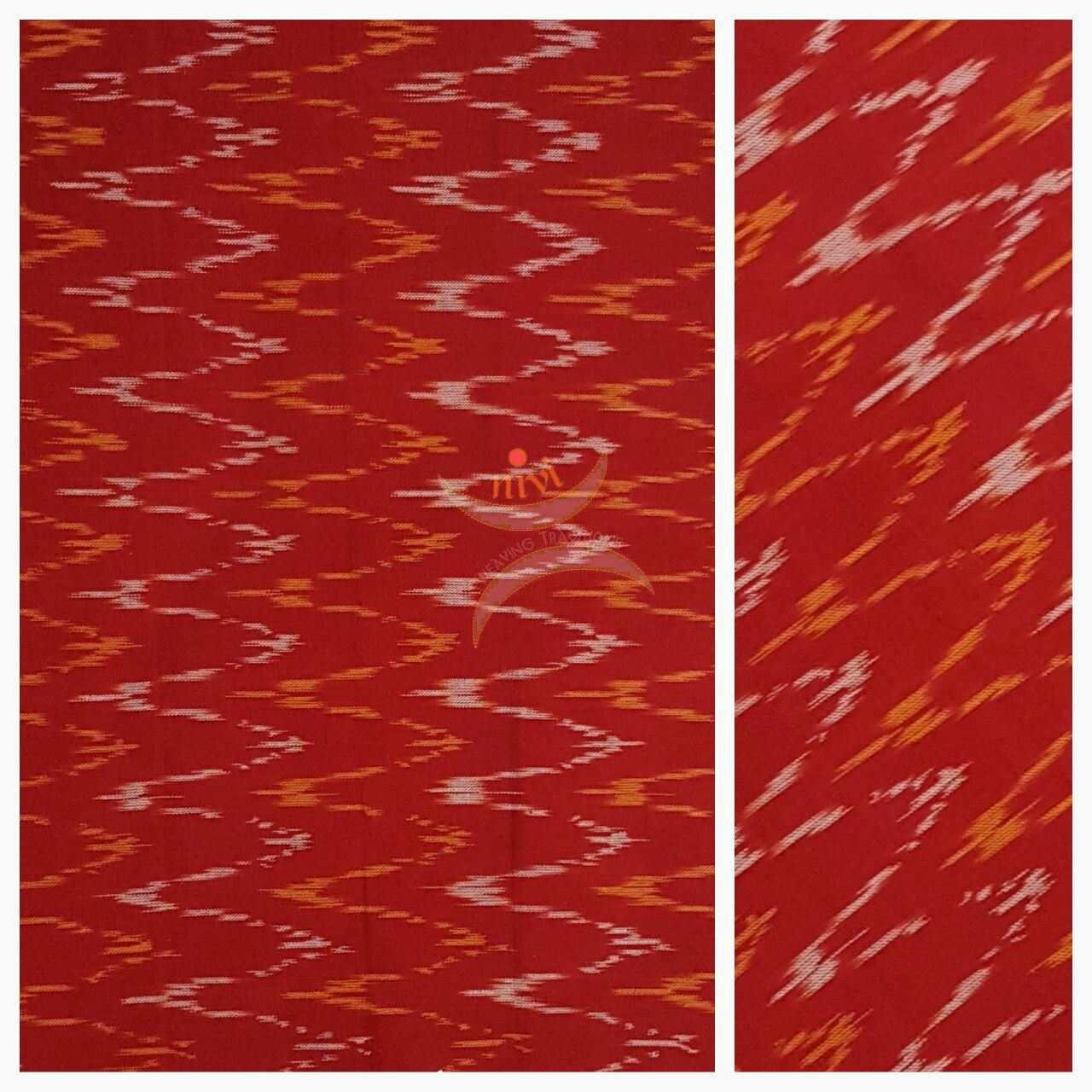 Red Pochampalli- single ikat Handwoven soft cotton fabric .