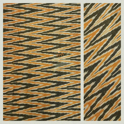 Mustard green Pochampalli- single ikat Handwoven soft cotton fabric .