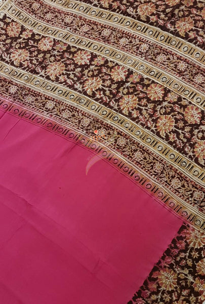 Pink Patli pallu chennur silk kalamkari with floral motif.