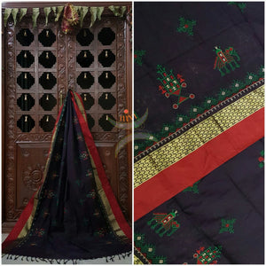 Purple with Red Kota Cotton Kasuti embroidered Duppata with Traditional Anne Ambari motifs.