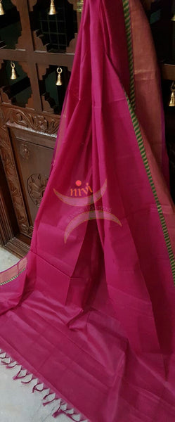 Bright pink south kota cotton dupatta with woven zari border.