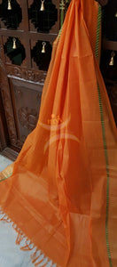 Orange south kota cotton dupatta with woven zari border.