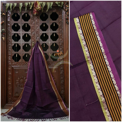 Purple south kota cotton dupatta with purple woven zari border.