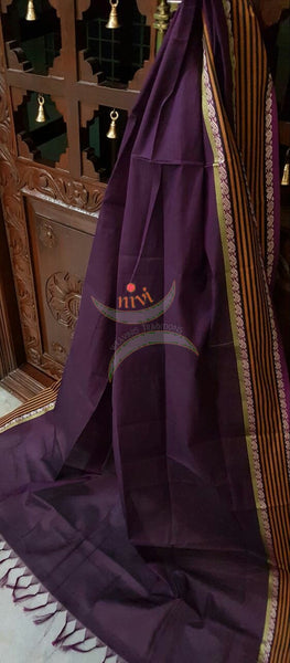 Purple south kota cotton dupatta with purple woven zari border.