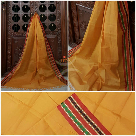 Mustard south kota cotton dupatta with red woven border