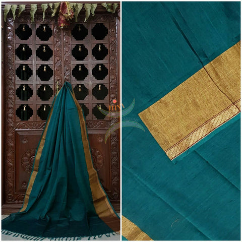 Teal south kota cotton dupatta with Gold woven zari border