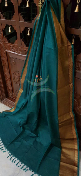 Teal south kota cotton dupatta with Gold woven zari border