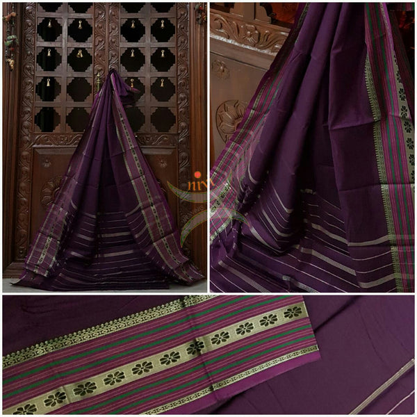 Purple Kota Cotton saree with woven border.