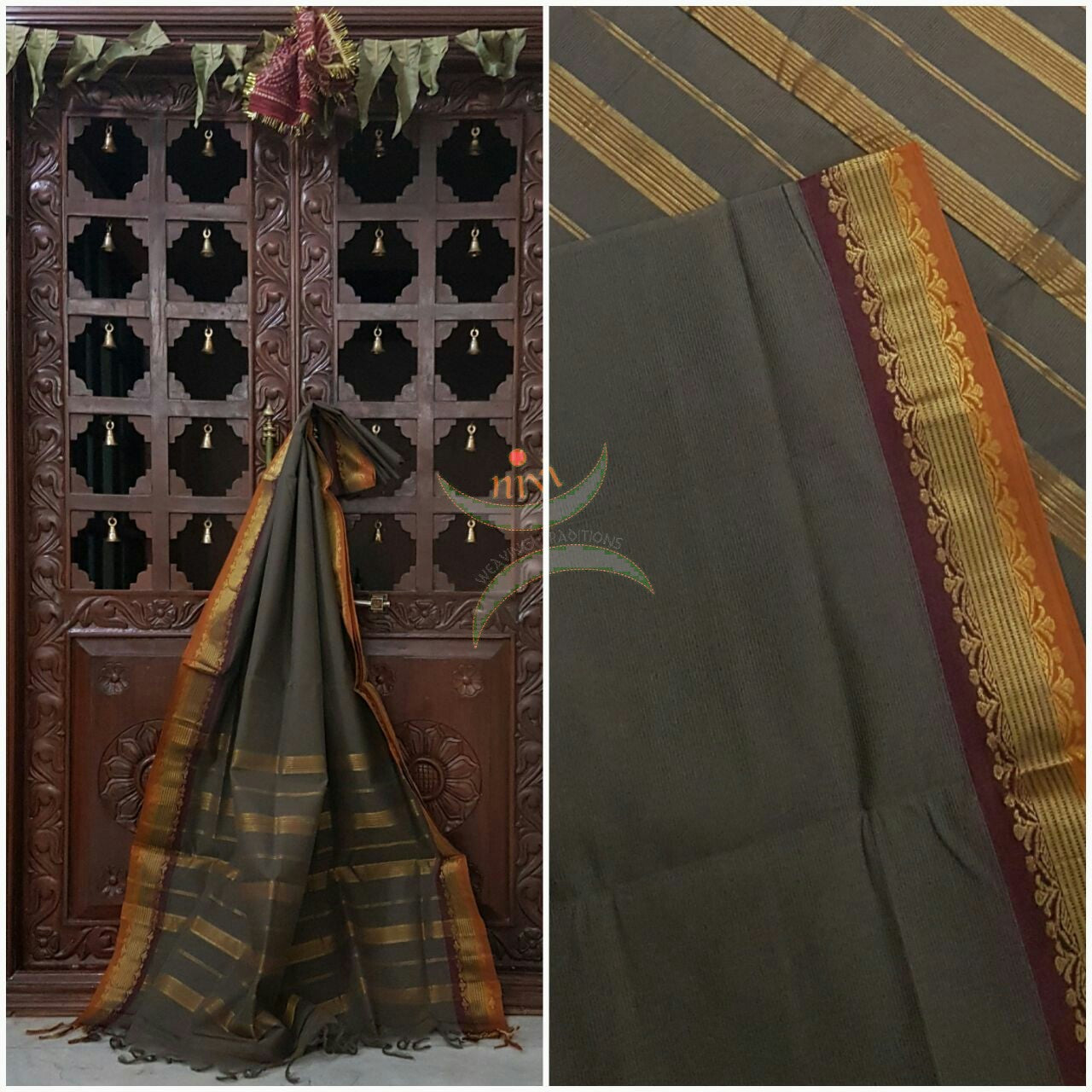 Cotton sarees with woven Traditional zari border and striped pallu.