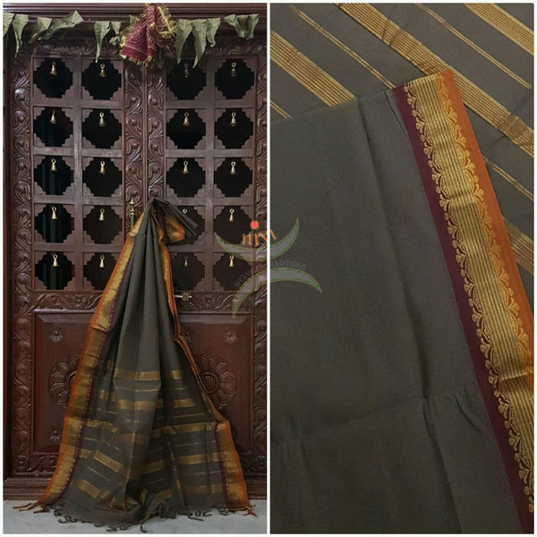 Cotton sarees with woven Traditional zari border and striped pallu.