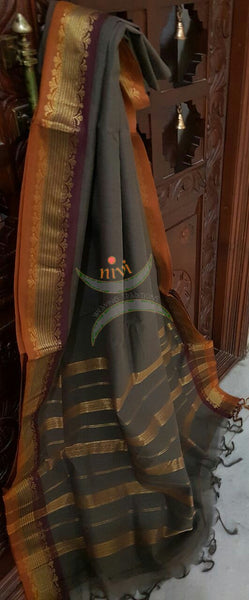 Cotton sarees with woven Traditional zari border and striped pallu.