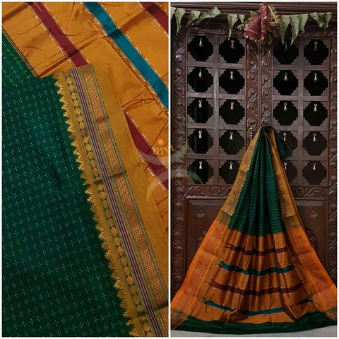 Leaf Green with mustard silk cotton woven chukki Ilkal and traditional tope teni pallu