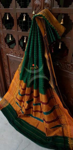 Leaf Green with mustard silk cotton woven chukki Ilkal and traditional tope teni pallu