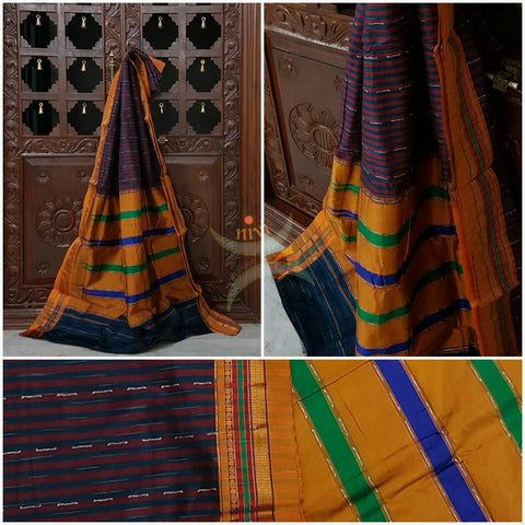 Dharwad mercersied cotton with vertical stripes and Traditional topu teni pallu.