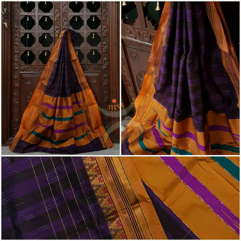 Dharwad mercersied cotton with vertical stripes and Traditional topu teni pallu.