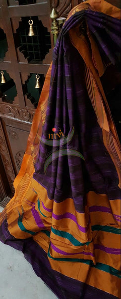 Dharwad mercersied cotton with vertical stripes and Traditional topu teni pallu.