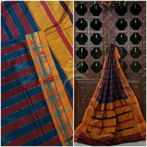 Dharwad mercersied cotton with vertical stripes and Traditional topu teni pallu.