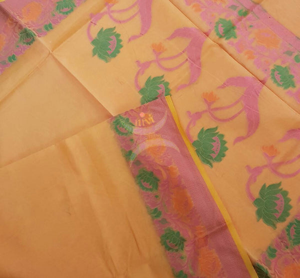 Merserised Cotton woven saree with floral motif.