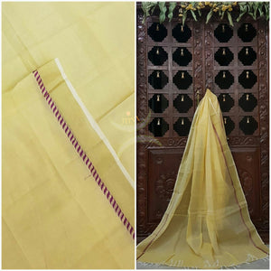 Daffodil south kota cotton dupatta with woven zari border.