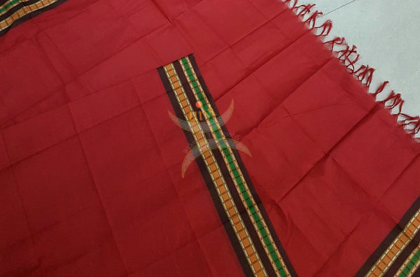 Red with Brown south kota cotton dupatta with woven border.