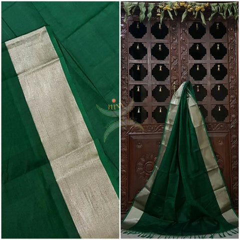 Green with Silver kota cotton duppata with woven silver border