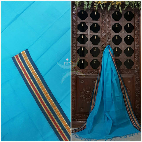 Blue with Teal south kota cotton dupatta with woven border.