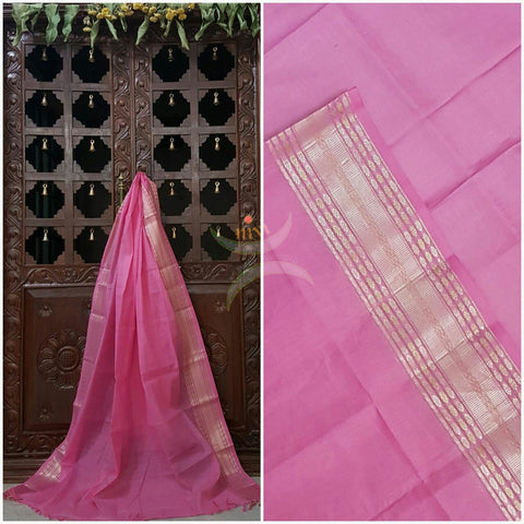 Pink with silver south kota cotton dupatta with woven zari  border.