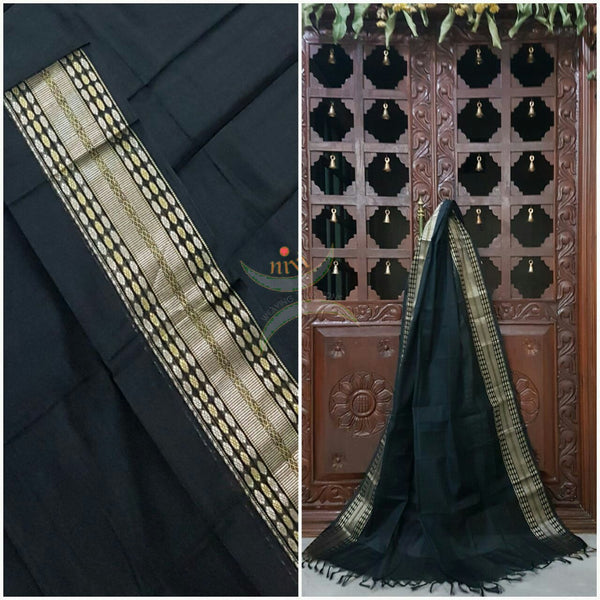 Black with Silver south kota cotton dupatta with woven zari border.