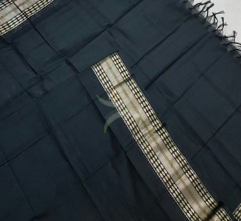 Black with Silver south kota cotton dupatta with woven zari border.