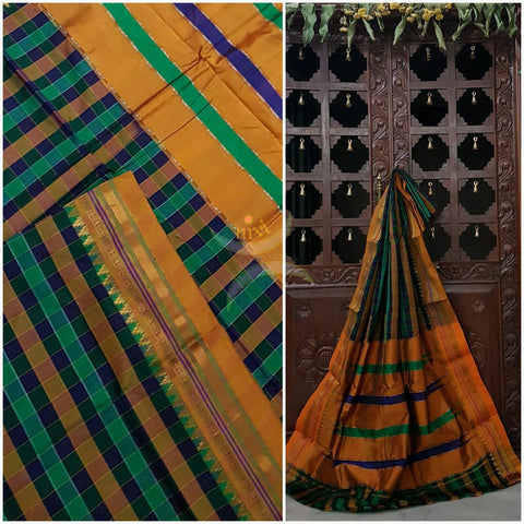 Silk cotton woven panchrangi Ilkal and traditional tope teni pallu