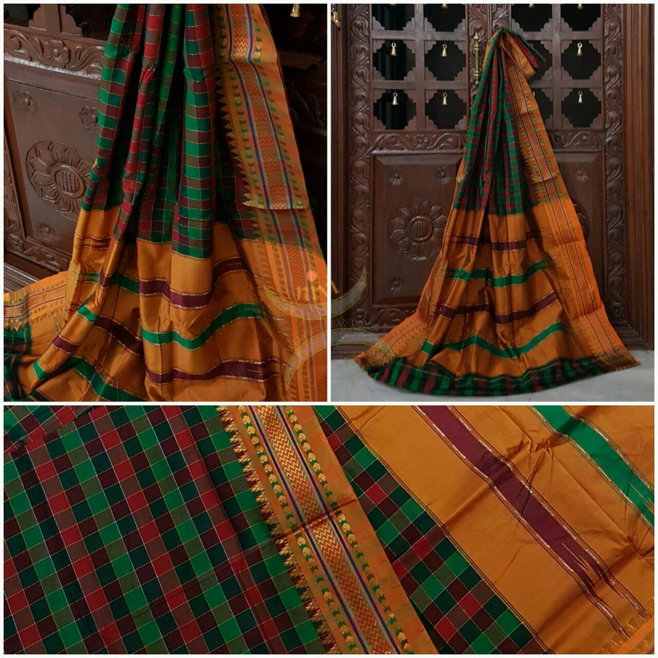 Silk cotton woven panchrangi Ilkal and traditional tope teni pallu