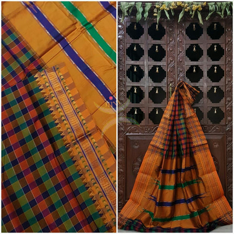 Silk cotton woven panchrangi Ilkal and traditional tope teni pallu