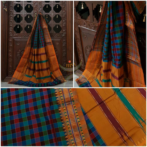 Silk cotton woven panchrangi Ilkal and traditional tope teni pallu