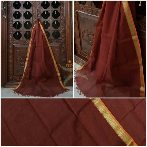 Maroon with mustard south kota cotton dupatta with woven zari border.